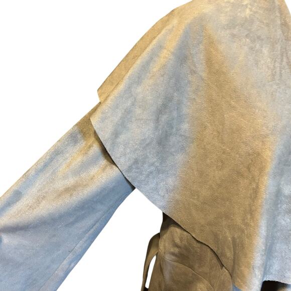 C. Luce Faux Suede Jacket Coat LG Gray Slouchy Shawl Collar Drapery Uneven Hem - Picture 4 of 13